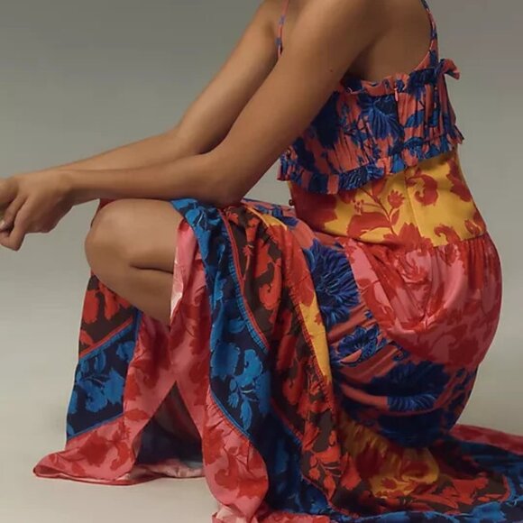 Farm Rio x Anthropologie Button-Front Tiered Maxi Dress Floral Size XS NWT - Picture 6 of 6